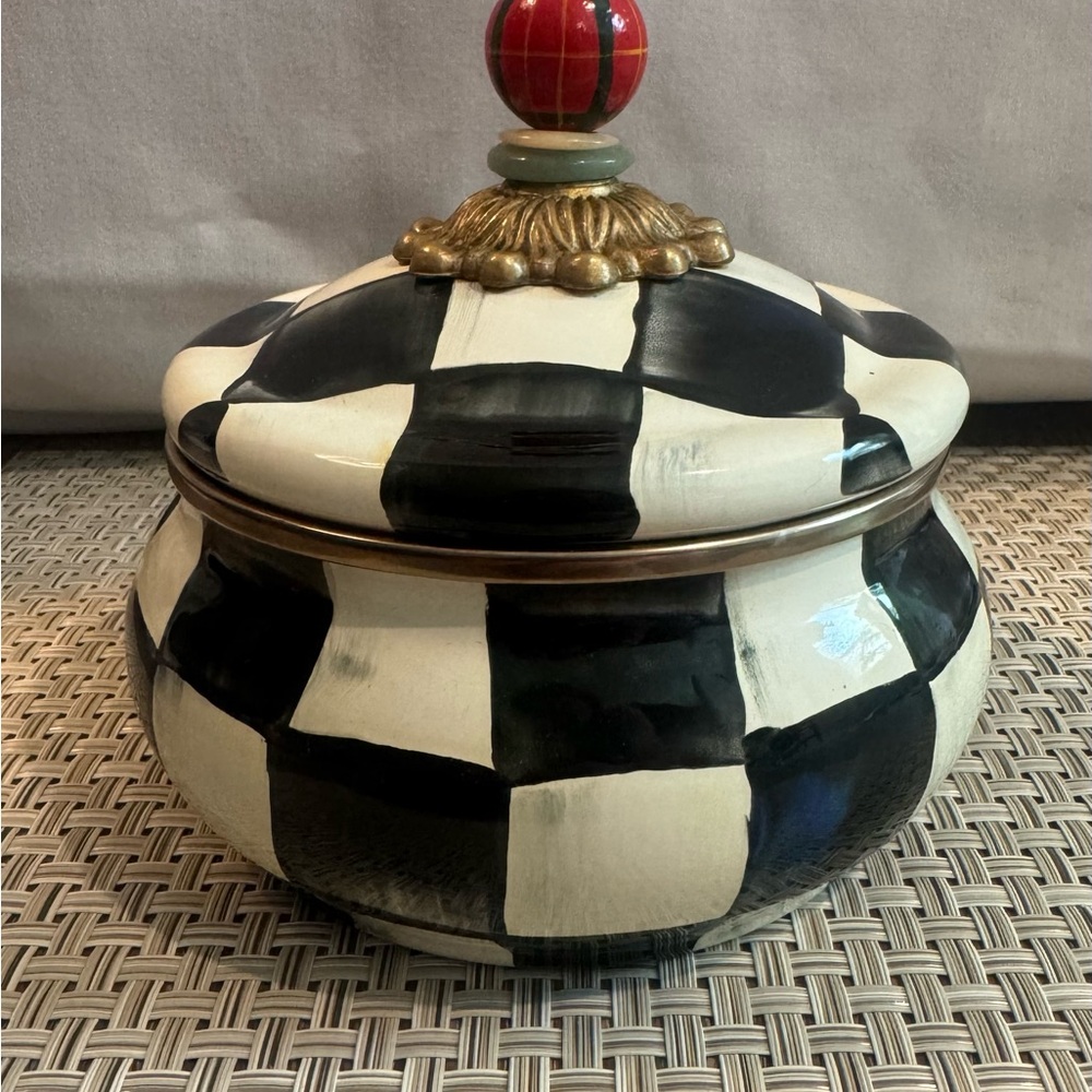 Black and White Checkered Ceramic Jar